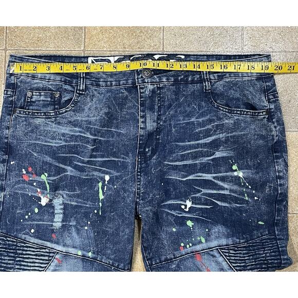 Scoop Men’s Paint Spattered Moto Jeans 38x30 Acid Wash Distressed Biker Denim - Picture 3 of 15